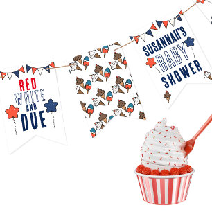 Red White och due 4th of June Baby Shower Vimplar