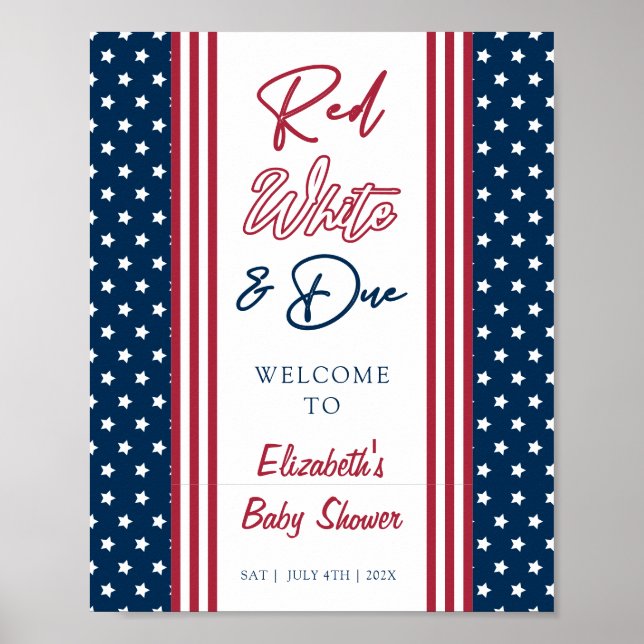Red White och due 4th of June Baby Shower Welcome Poster (Framsidan)