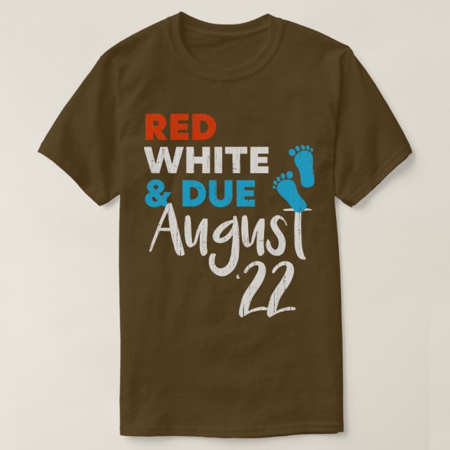 Red White och due August 2022 Gravid Announcmen T Shirt (Design framsida)