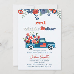 Red, white och due Blommigt Lastbil Baby Shower Inbjudningar