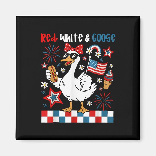 Red White och Goose Lung 4 juli Patriotic Wo Magnet (Framsidan)