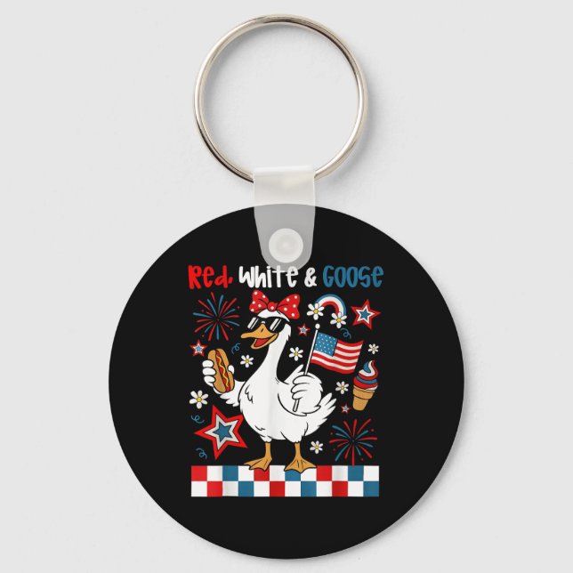 Red White och Goose Lung 4 juli Patriotic Wo Nyckelring (Framsida)