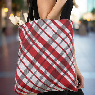 Red White och Grått Diagonal Tartan Play Tygkasse