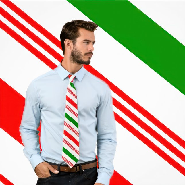 Red, White och Grönt Candy cane Tie Slips (Man wears a Red, White and Green Candy Cane Tie
)