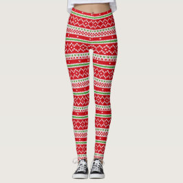 Red White och Grönt jul Helgdag Mönster Leggings