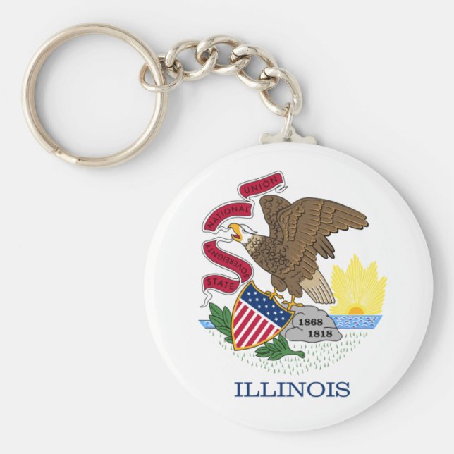 Red White och Guld Eagle Flagga of Illinois Nyckelring (Framsidan)