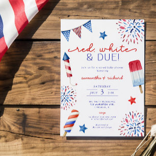 Red White och juli 4:e babyduschen Inbjudningar