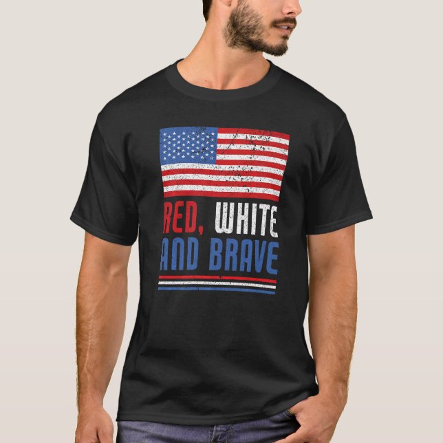 Red White och Modig American Flagga USA, funny 4:e T Shirt (Framsida)