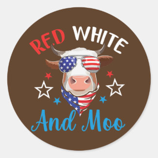 Red White och Moo 4:e juli Cow USA flagga-odlare Runt Klistermärke