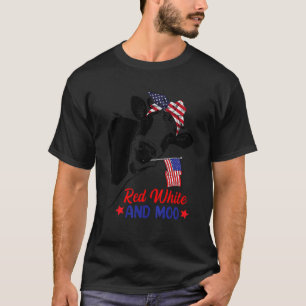 Red White och Moo Cow Heifer Patriotic 4:e juli T Shirt