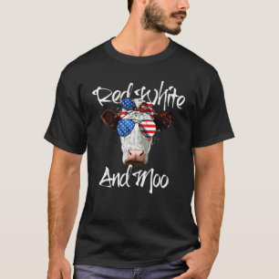 Red White och Moo Cow Messy Bun Patriotic USA 4:e T Shirt