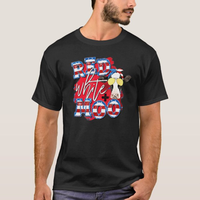 Red White och Moo Cow Sunglasses Patriotic 4:e av T Shirt (Framsida)