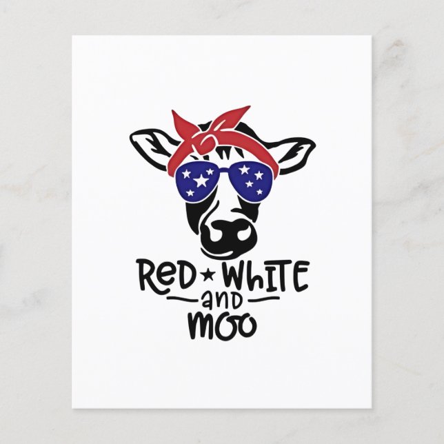 Red White och Moo Patriotic Cow Fjärde juli Flygblad (Framsidan)