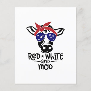 Red White och Moo Patriotic Cow Fjärde juli Flygblad
