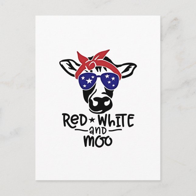 Red White och Moo Patriotic Cow Fjärde juli Helg Vykort (Framsida)