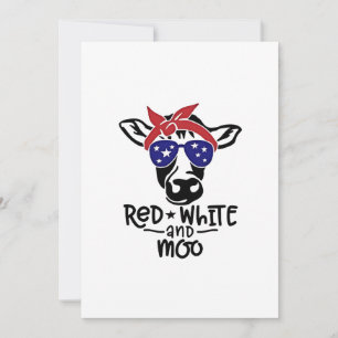 Red White och Moo Patriotic Cow Fjärde juli Inbjudningar
