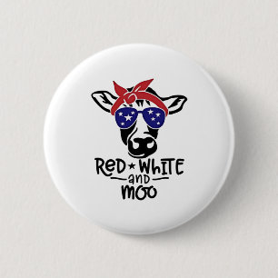 Red White och Moo Patriotic Cow Fjärde juli Knapp