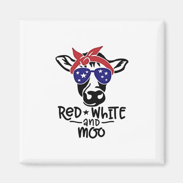 Red White och Moo Patriotic Cow Fjärde juli Magnet (Framsidan)