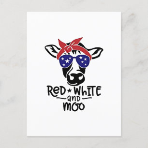 Red White och Moo Patriotic Cow Fjärde juli Meddelande Vykort