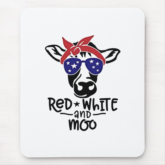Red White och Moo Patriotic Cow Fjärde juli Musmatta (Framsidan)
