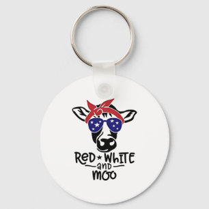 Red White och Moo Patriotic Cow Fjärde juli Nyckelring