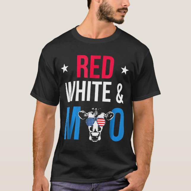 Red White och Moo Patriotic USA flagga Cow T Shirt (Framsida)