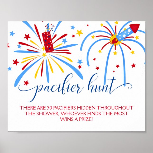 Red White och Nappar Hunt Baby Shower Game Poster (Framsidan)