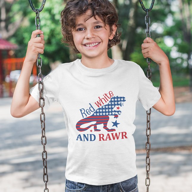 Red White och Rawr 4:e juli Dinosaur Kid T Shirt (Skapare uppladdad)