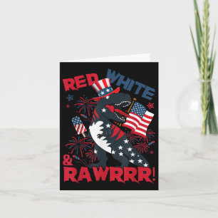 Red White och Rawr Dinosaur t Rex Patriotic 4:e av Kort