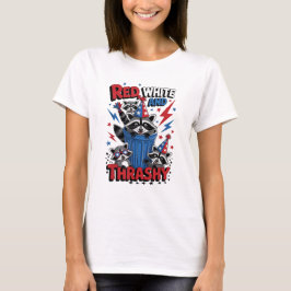 Red White och Thrashy Funny Patriotic Raccoon T Shirt