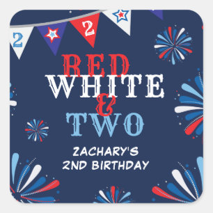 Red White och TWO 2nd Birthday Fyrkantigt Klistermärke