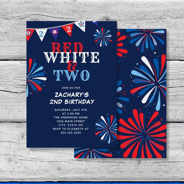 Red White och TWO 2nd Birthday Inbjudningar (Skapare uppladdad)