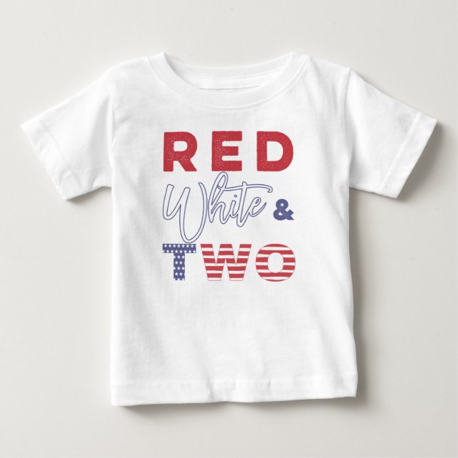 Red White och TWO 2nd Birthday T-shirt (Framsida)