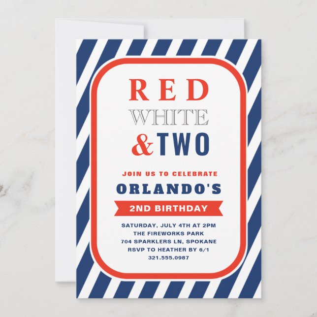 Red White och Two Cute Boy Second Birthday Inbjudningar (Framsida)