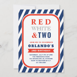 Red White och Two Cute Boy Second Birthday Inbjudningar