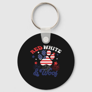 Red White och Woof Patriotic Hund älskare USA flag Nyckelring