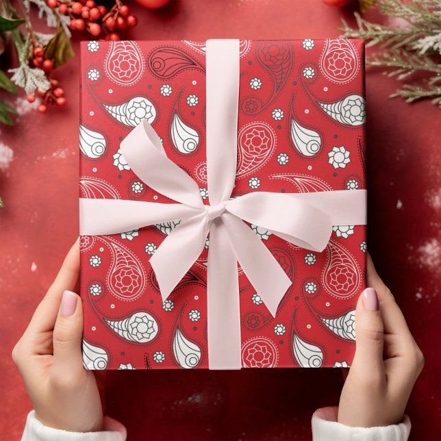 Red & White Paisley Bandana Mönster Personalize Presentpapper (Skapare uppladdad)