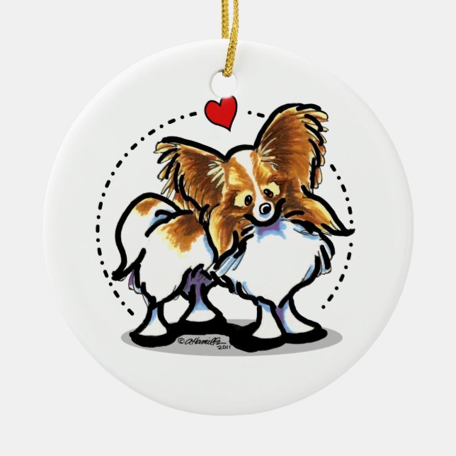Red White Papillon Heart Personlig Julgransprydnad Keramik (Framsidan)