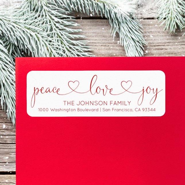 Red White Peace Kärlek Joy jul Helgdag Returadress Etikett (Red White Peace Love Joy Christmas Holiday Label)