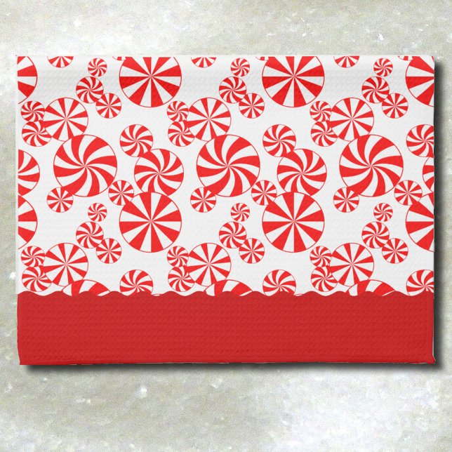 Red White Peppemint Helgdag Mönster Kitchen Towel Kökshandduk (Peppermint Candy Pattern Kitchen Towel)
