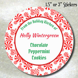 Red White Peppermint Candy Mönster Editable Runt Klistermärke