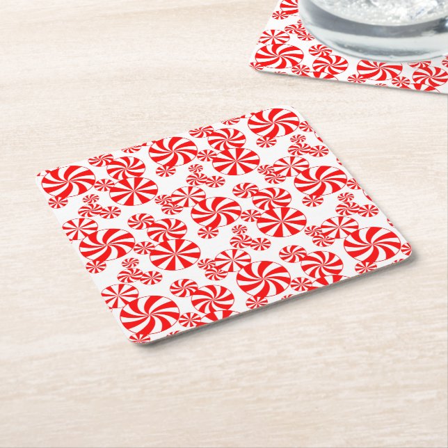 Red White Peppermint Candy Mönster Papper Underläg Underlägg Papper Kvadrat (Vinklad)