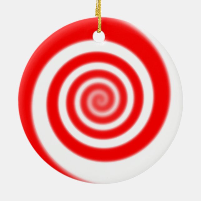 Red & White Peppermint Candy Swirl Julgransprydnad Keramik (Baksidan)