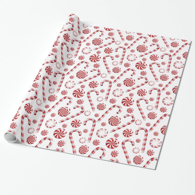 Red White Peppermint-julafton Wrapping Papper Presentpapper (Utrullad)