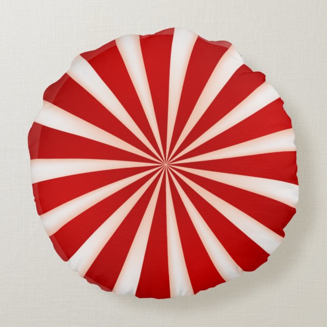 Red White Peppermint Swirl Design Round Pillow Rund Kudde (Baksidan)
