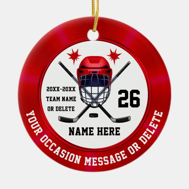 Red White Personlig, Hockey jul Ornament (Framsidan)