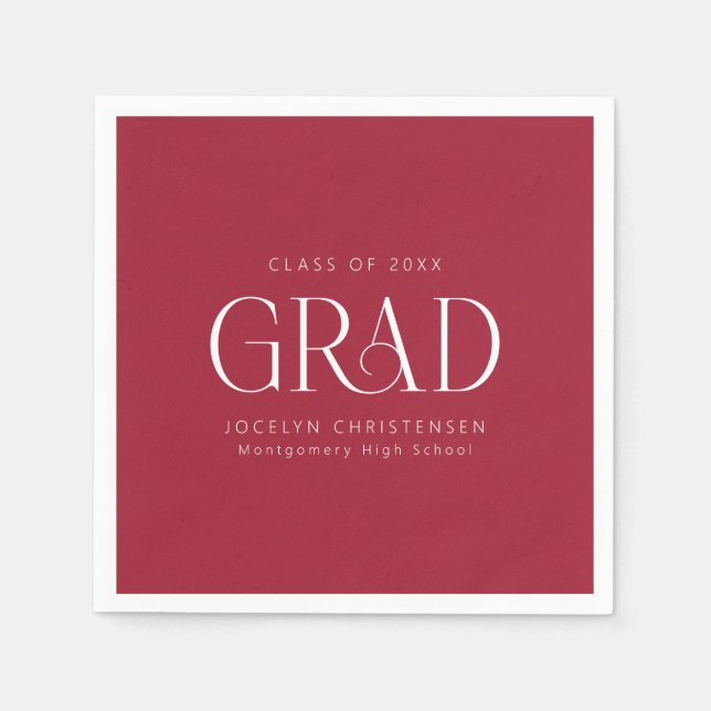 Red White Personlig Minimalist Grad Party Pappersservett (Framsidan)