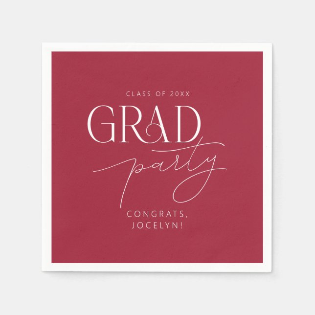 Red White Personlig Minimalist Grad Party Pappersservett (Framsidan)
