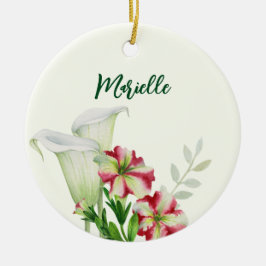 Red White Petunias och Calla Lilies Illustration Julgransprydnad Keramik