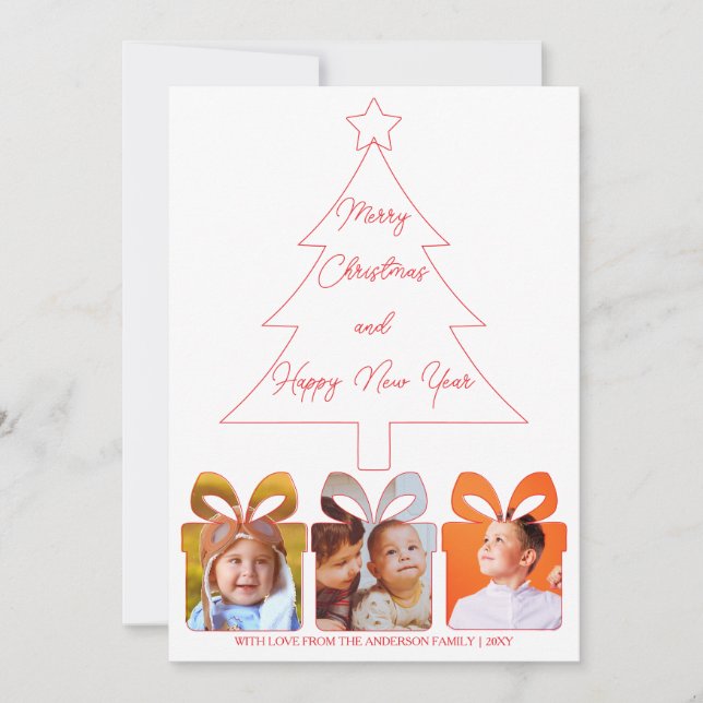 Red & White Photo Simple Modern God jul Julkort (Framsida)